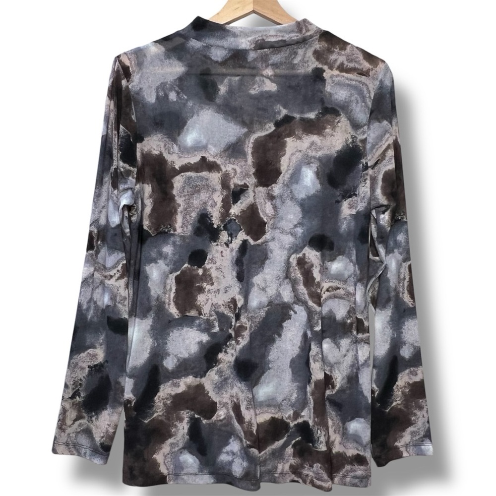 LOGO Layers by Lori Goldstein Women’s M Watercolor Mesh Mock-Neck Top Semi Sheer - Picture 2 of 6